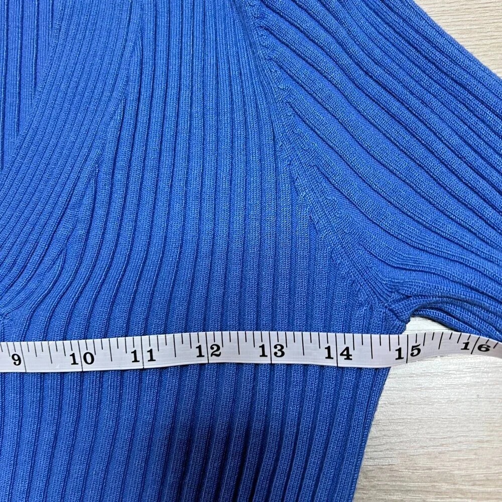 George Sweater Womens L Cornflower Blue Ribbed V-Neck Half Sleeve
